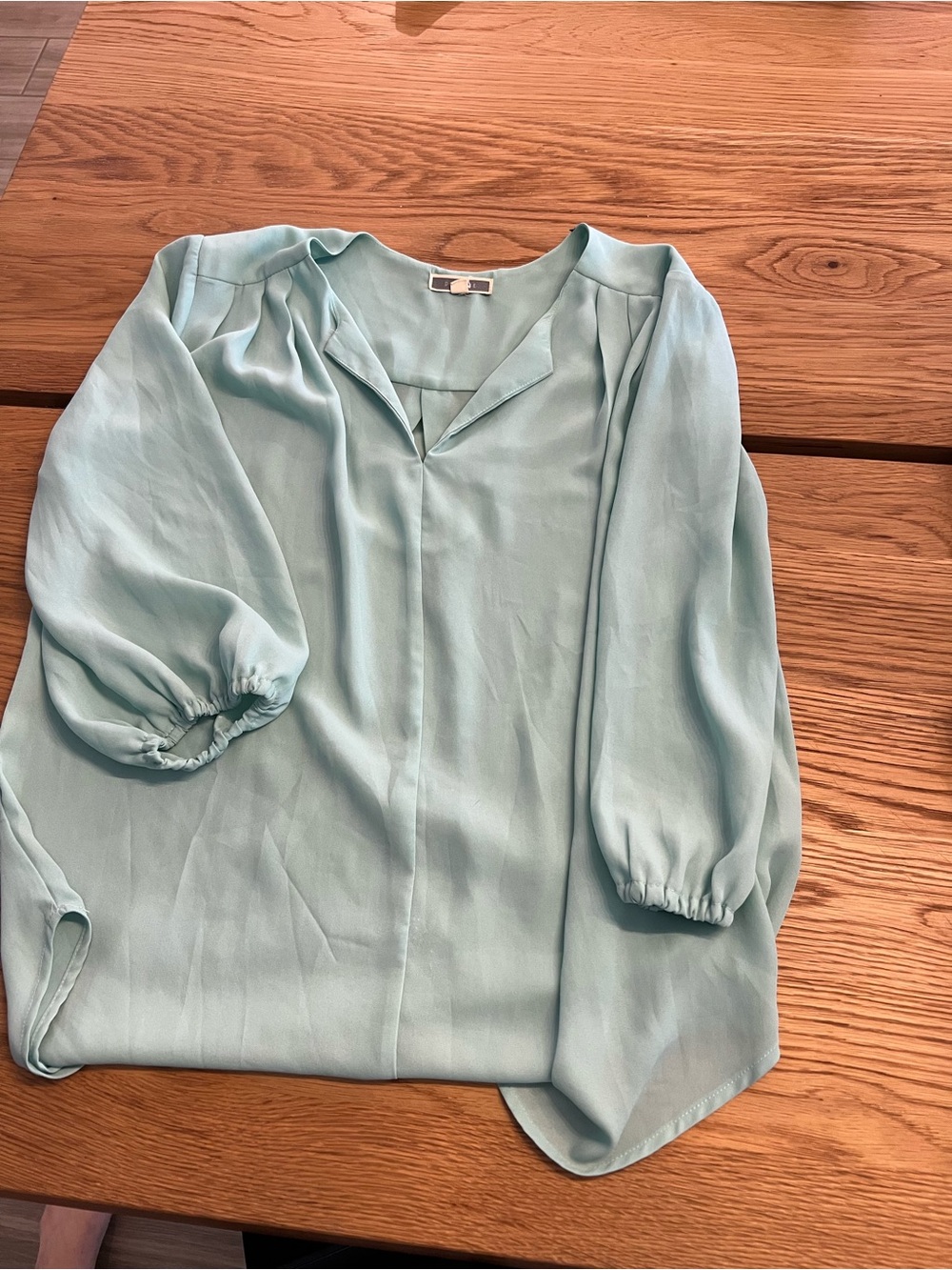 Pleione Light Mint V-Neck Balloon Sleeve Blouse